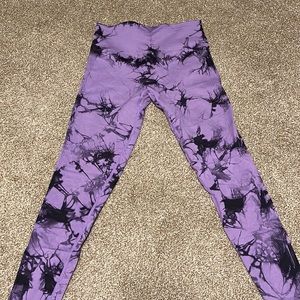 Purple and black tie dye leggings
